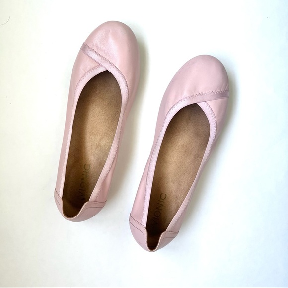 Vionic Shoes - Vionic Carol Blush Pink Leather Ballet Flats